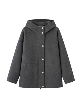 伊折扣2025秋冬新款时尚百搭短款连帽双面呢大衣外套女1GA270021