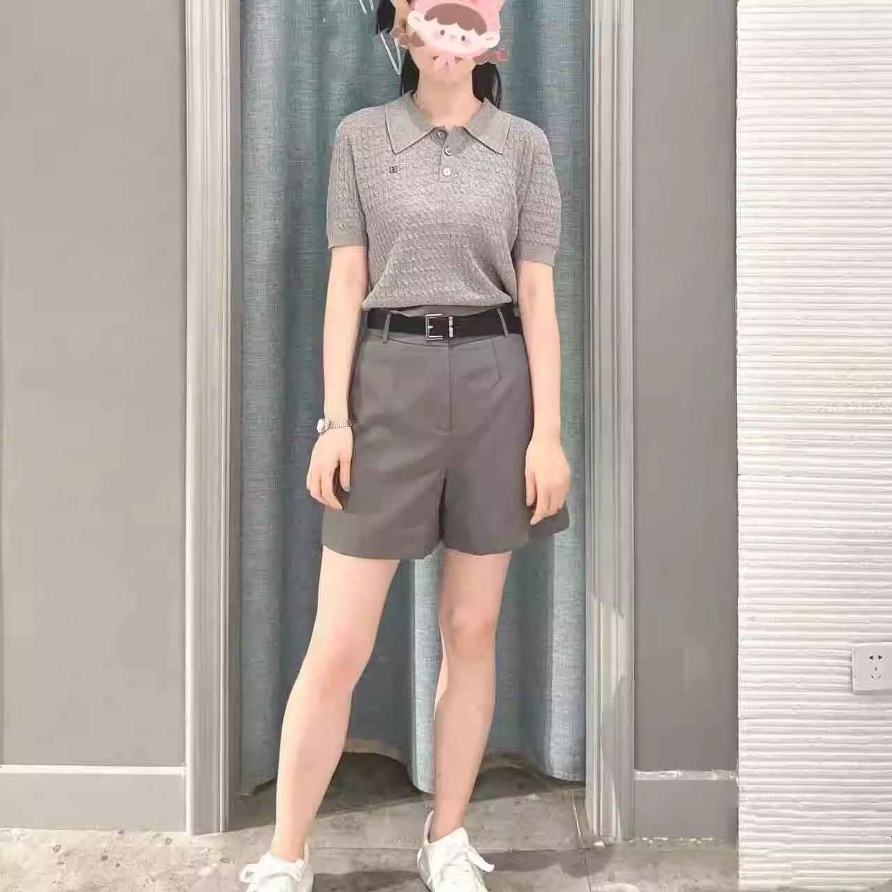 商场同款妮卡伊芙丽2025夏季时尚polo领短袖灰色短袖针织衫81319S