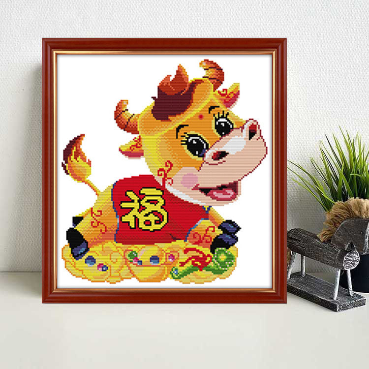十字绣2022新款客厅福牛生肖牛手工可爱卡通小件简单绣线绣自己绣