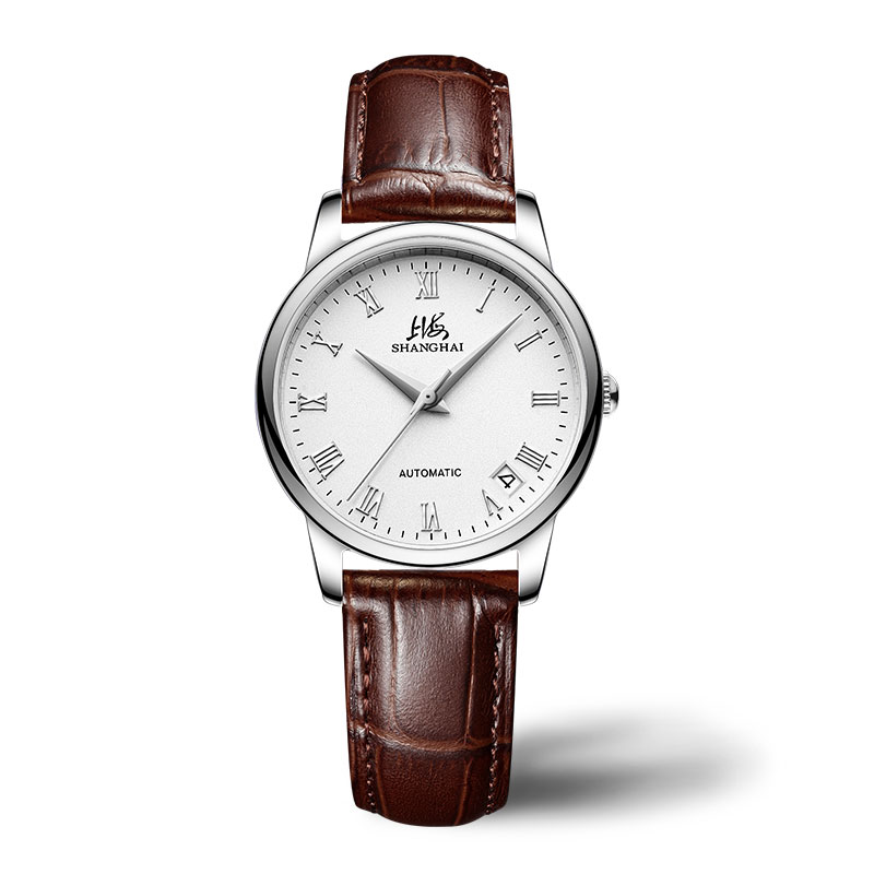 上海自动国产简约大三针防水手表
