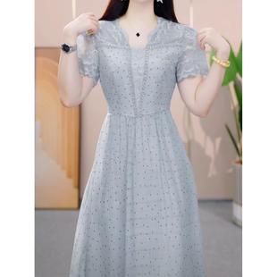 高级冰雨丝波点时尚 减龄连衣裙女 蕾丝刺绣轻奢礼服裙2025夏季 新款