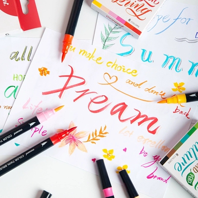 韩国慕娜美双头彩色毛笔素描绘图书法勾线笔秀丽书法软笔30色4038