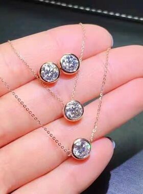 经典莫桑石泡泡钻项链18k玫瑰金钻石一克拉莫桑钻纯银吊坠锁骨链
