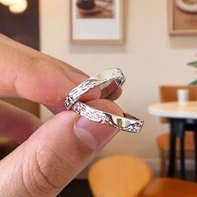 冰川S999足银情侣款戒指女男一对小众设计素对戒纪念日礼物送女友