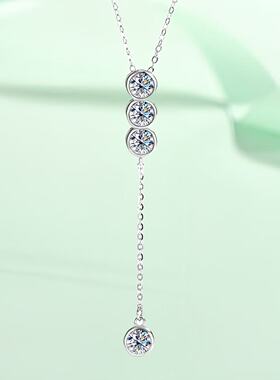 新品莫桑石流苏项链女纯银镀k金2克拉泡泡钻吊坠锁骨链送女友礼物