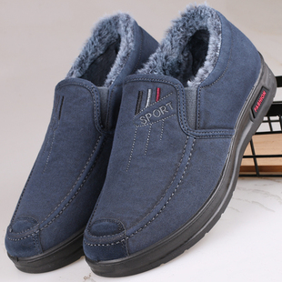 新老北京布鞋 休闲鞋 男棉鞋 保暖加绒牛仔布男士 套脚软底懒人鞋 冬季
