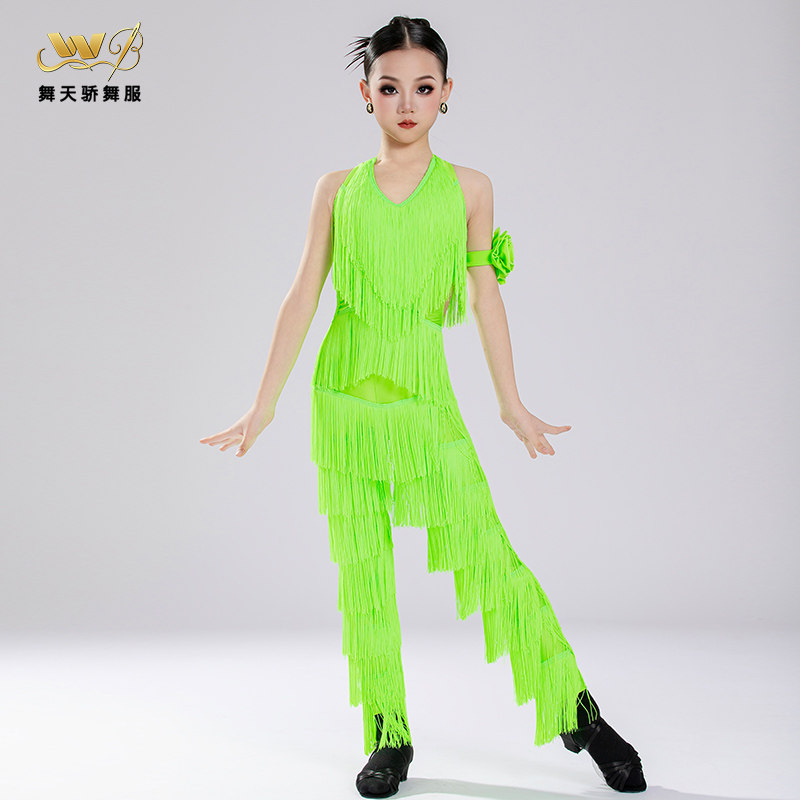 高品质拉丁舞演出服少儿女童裤子流苏儿童拉丁舞恰恰舞蹈练功演出