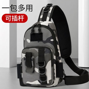 户外机能风胸包男士 斜挎包腰包大容量战术背包单肩包钓鱼渔具竿包
