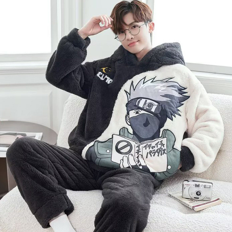 睡衣男珊瑚绒卡通火影忍者鸣人