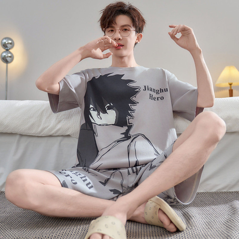 睡衣男孩夏季短袖薄款纯棉可爱卡通火影忍者青少年初中学生大童套