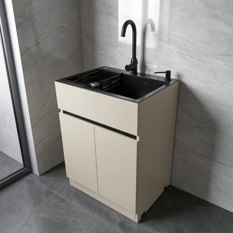 洗手池阳台蜂窝铝洗衣柜洗衣池一体户外洗手盆落地式不锈钢水槽