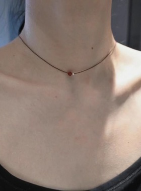 小红书同款相思豆超细项链女夏季红玛瑙平安扣编绳锁骨链送项链