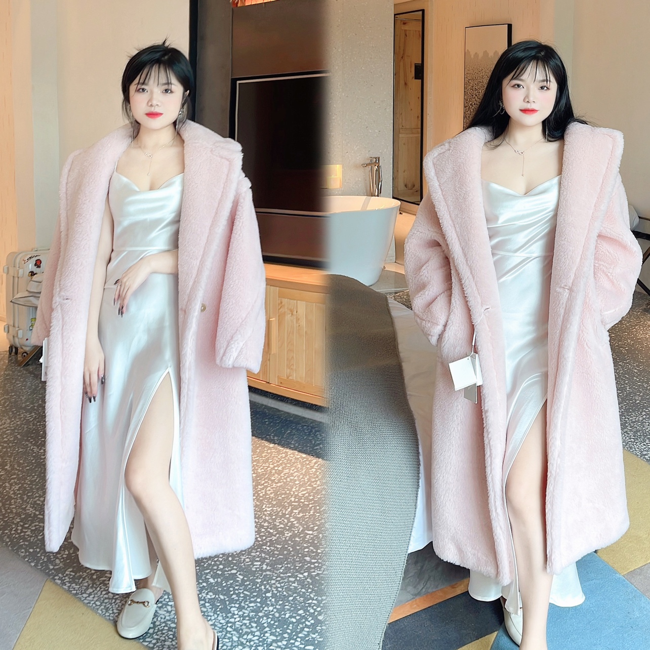 泰迪熊中长羊驼毛大衣