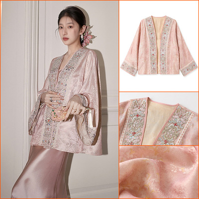 秋季新款高级新中式重工刺绣上衣女装时尚国风钉珠开衫外套 N7065