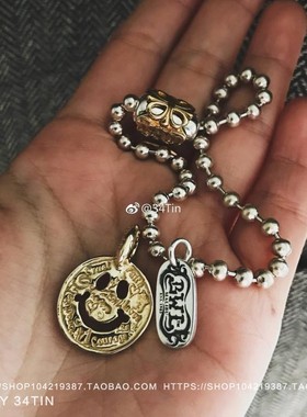 diybwl笑脸字母涂鸦纯银小吊坠