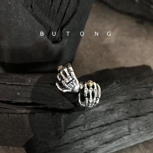 泰银潮男女耳圈 925纯银骷髅头手骨头耳钉个性 不同银匠 原创设计款