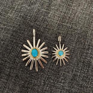 不同银匠 手作高桥925纯银金绳松石大小海胆吊坠印第安男女项链坠