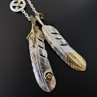 不同银匠 925纯银高桥风羽毛项链叶子鹰爪吊坠百搭朋克情侣毛衣链