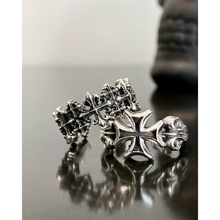 不同银匠 欧美925纯银复古十字架开口戒指嘻哈朋克潮情侣摇滚指环