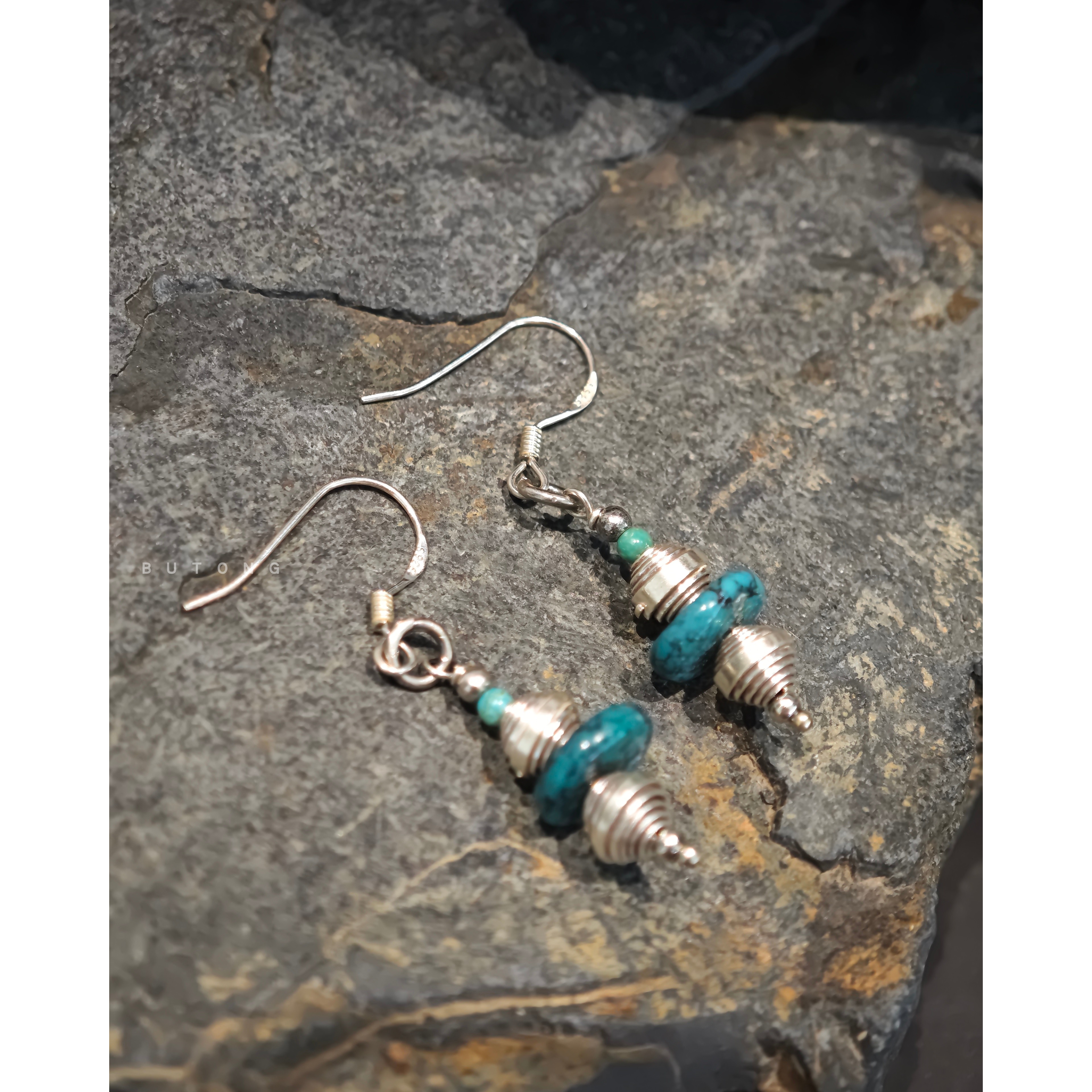 925纯银复古螺旋转运珠耳坠