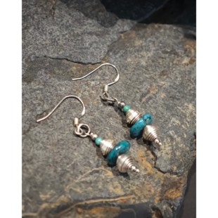 不同银匠 通体925纯银复古螺旋转运珠天然绿松石耳坠民族风耳环钉