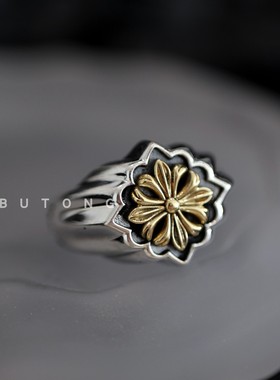 925纯银十字架花开口戒指