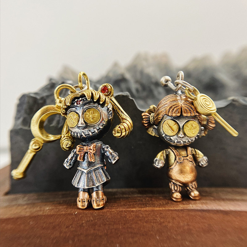 不同银匠 水冰月不二娃娃吊坠925纯银复古个性嘻哈情侣项链潮女士