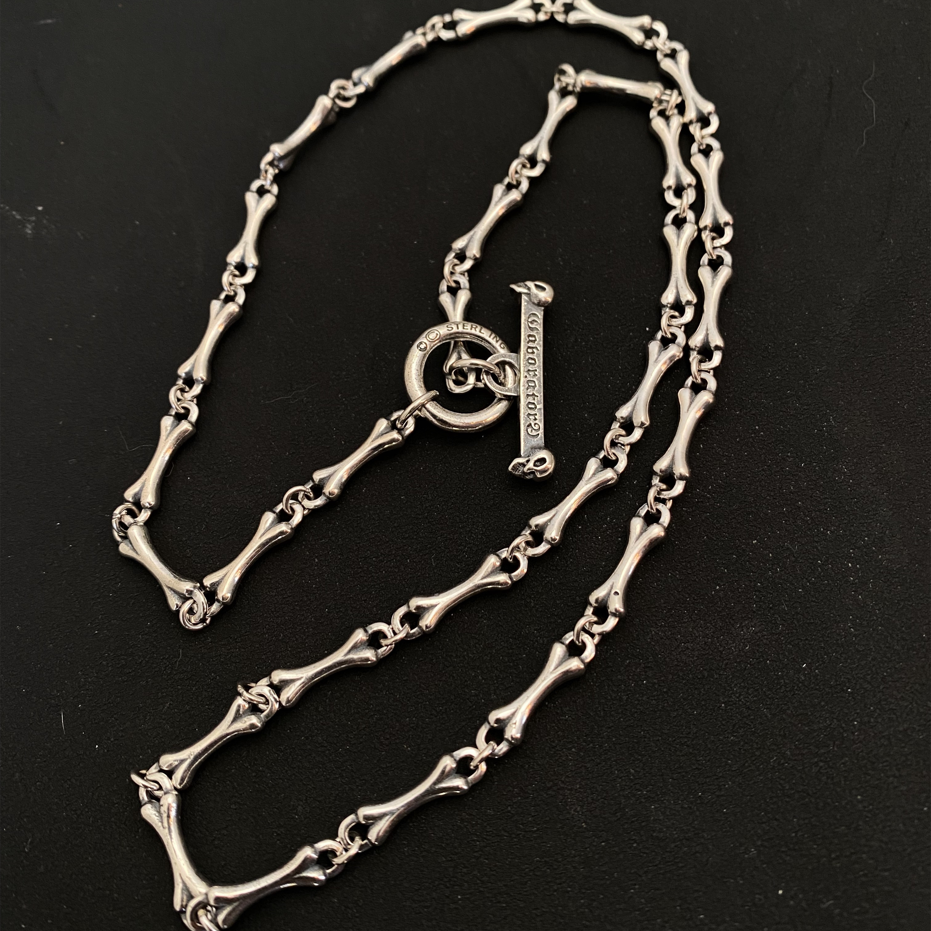 不同银匠 通体925纯银刻骨头项链骷髅字母OT链复古个性潮男毛衣链