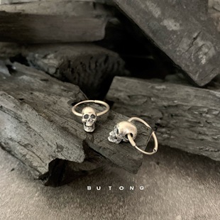 不同银匠 男女耳钉 原创925纯银骷髅耳环圆环复古泰银朋克嘻哈个性