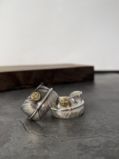 不同银匠 手作高桥S925纯银戒指点金飞鸟素羽毛男女情侣开口指环