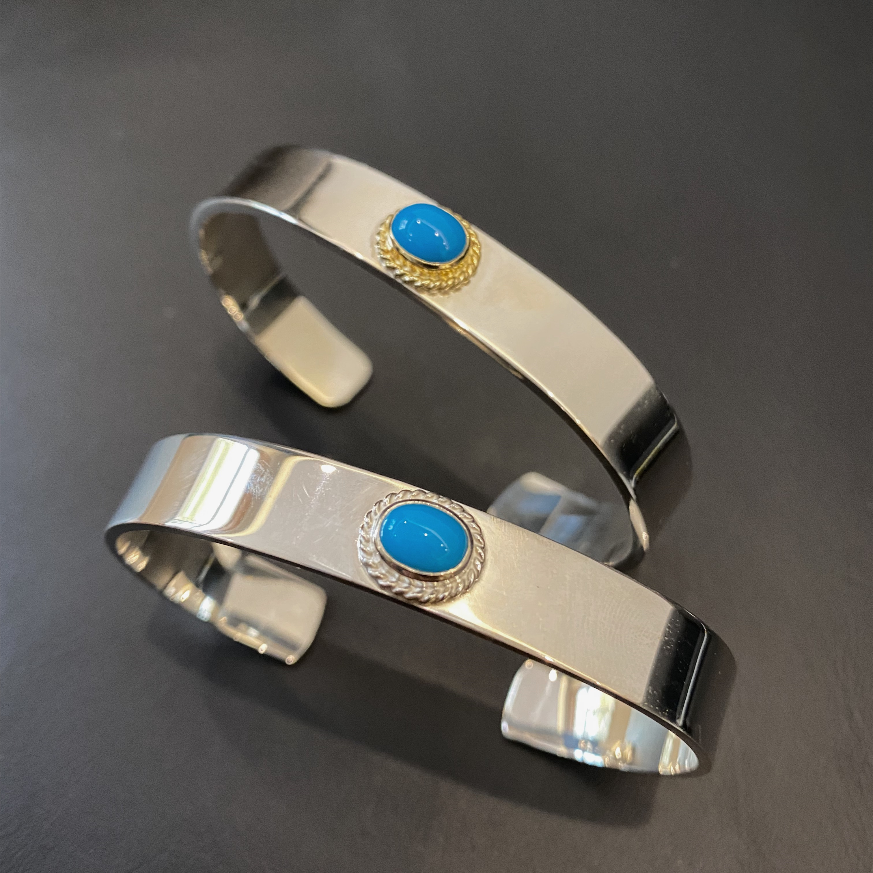 不同日潮纯银平打松石情侣手镯