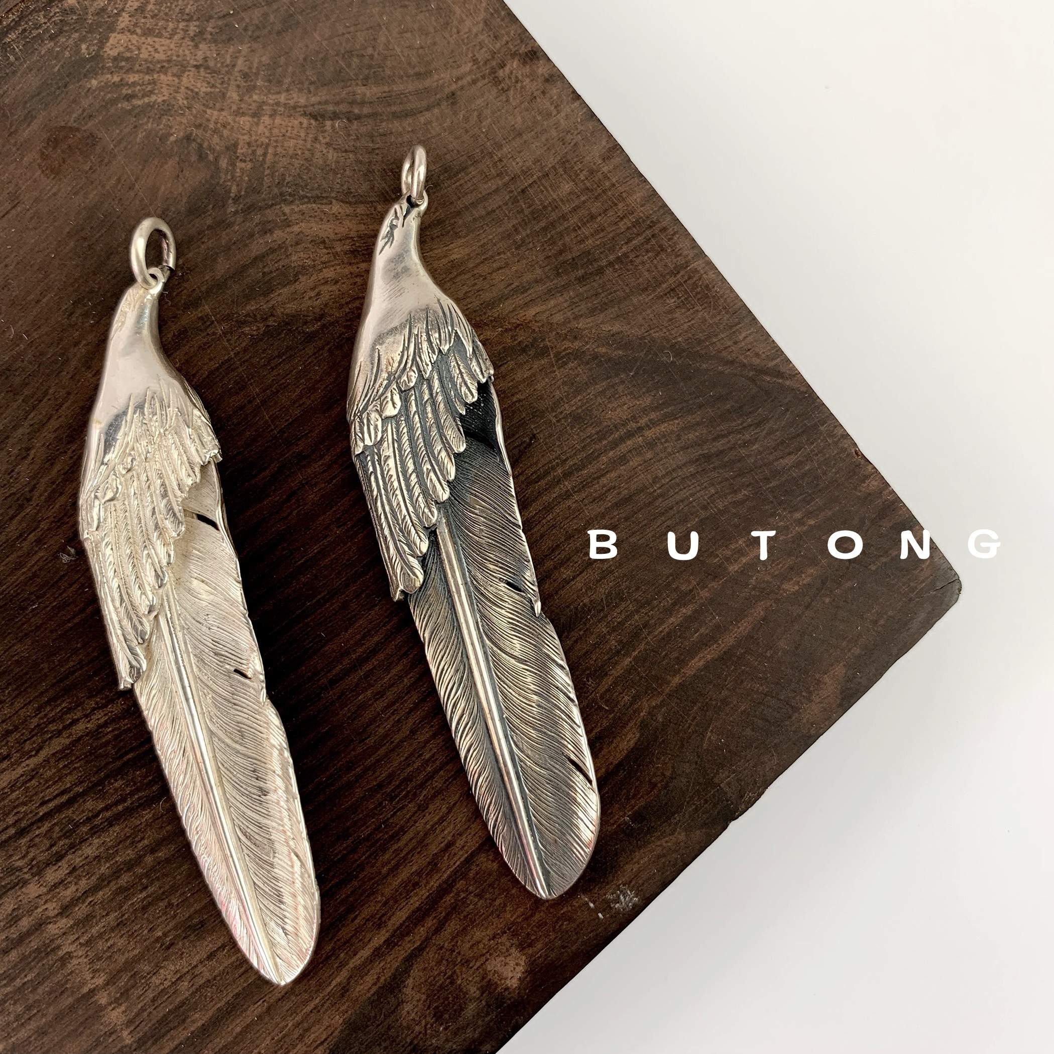 不同银匠 原创纯手工925纯银鹰头飞鹰羽毛吊坠泰银印第安男女项链