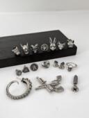 不同银匠 925纯银黑暗骷髅头猫咪狗头十字架耳钉个性 朋克男女耳环