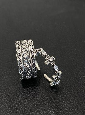 雕花十字架做旧复古s925纯银设计