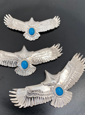 不同银匠 高桥风格精工手作925纯银素银老鹰镶嵌松石吊坠男女项链