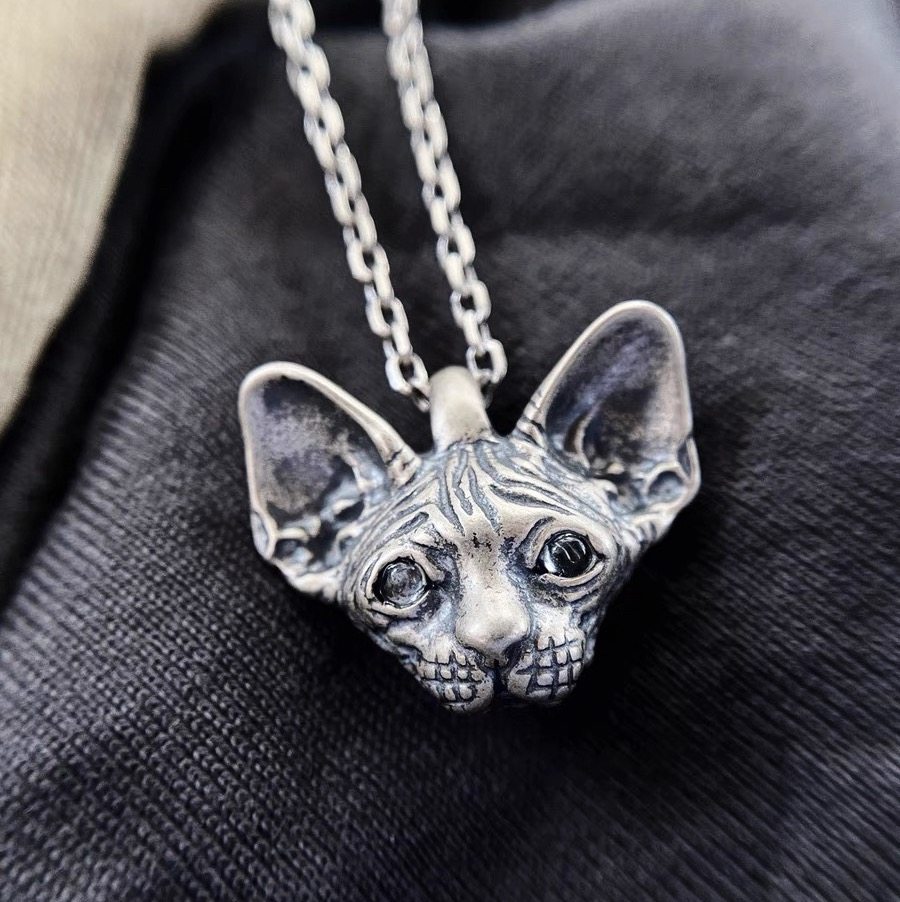 不同银匠原创个性猫咪无毛猫吊坠