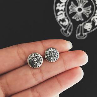 不同银匠 潮男女耳饰 日韩925纯银十字架马蹄圆形耳钉复古泰银个性