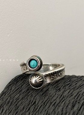 男女925纯银欧美摩根币松石戒指