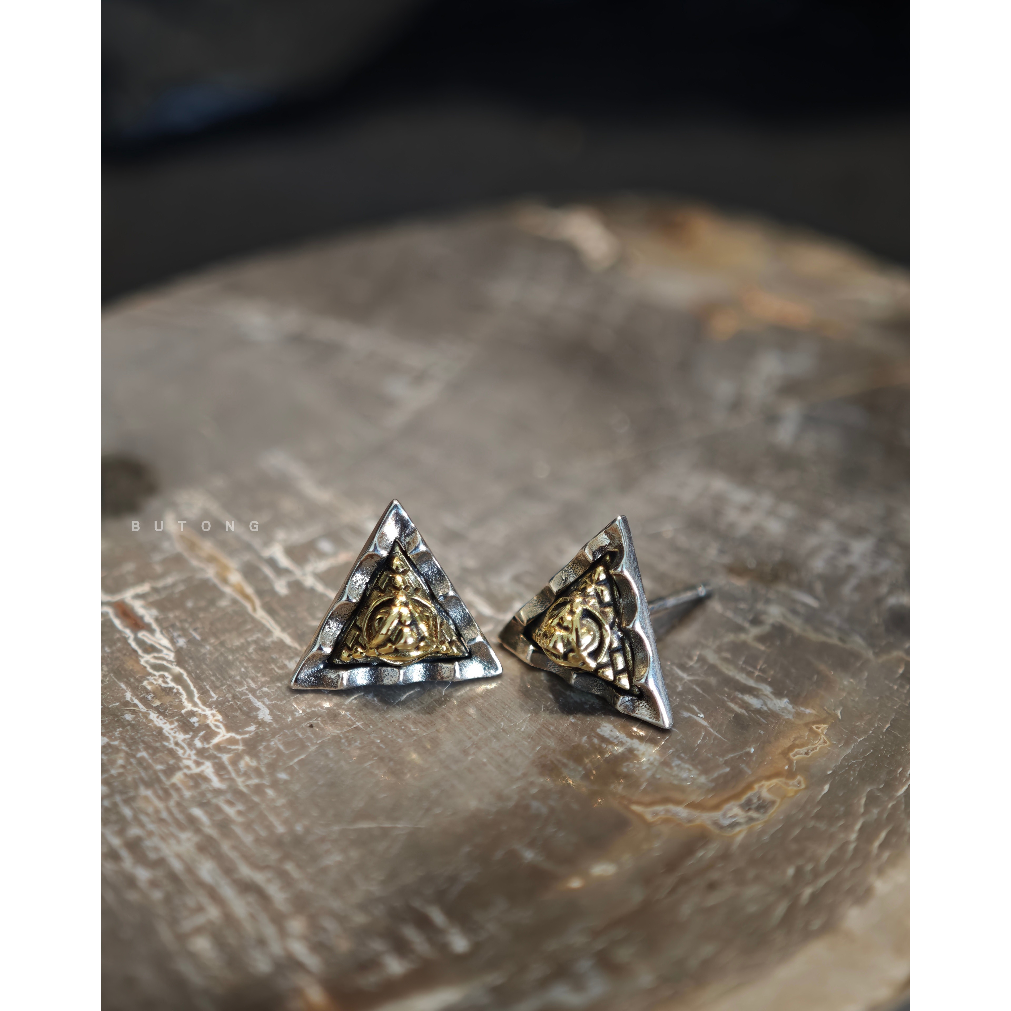 复古925纯银三角几何耳钉朋克