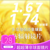 1.67非球面超薄近视光学树脂镜片防辐射高清超加硬绿膜眼镜片配镜