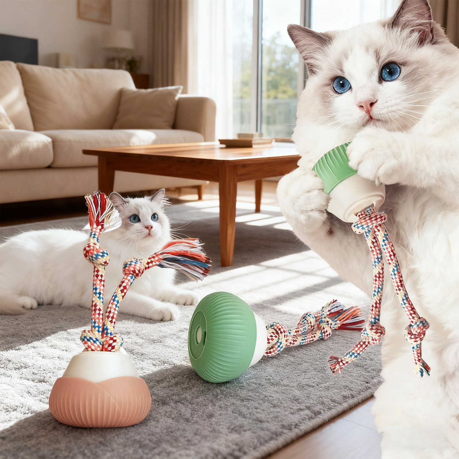 猫咪玩具小狗自嗨解闷丰荣宠物耐咬磨牙绳结球益智硅胶耐咬发声球