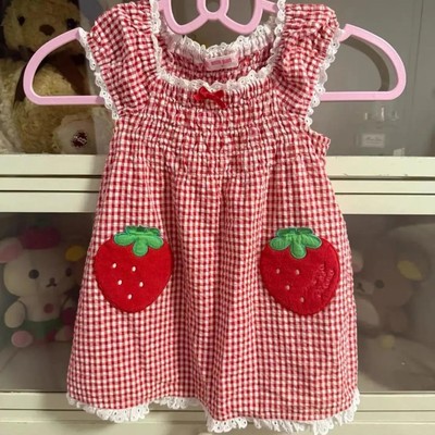 日系夏季萌妹女儿服红色格子背心