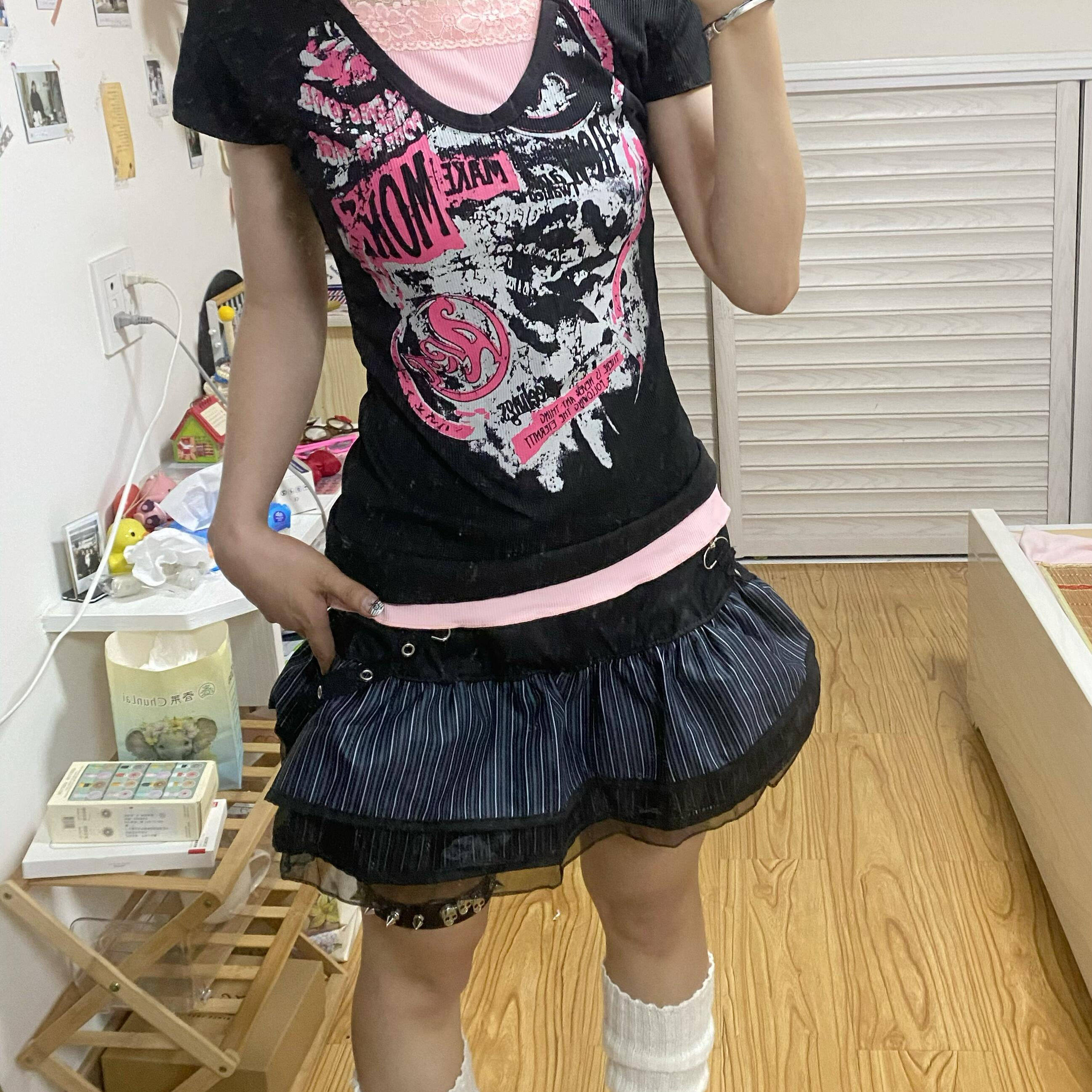 美式复古辣妹印花短袖T恤图片