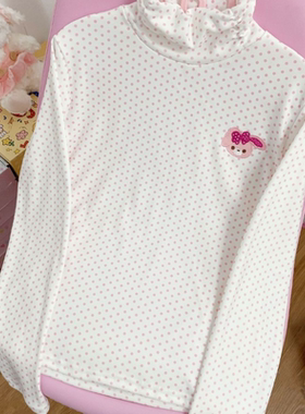 日系甜美波点mp啵啵兔粉白高领打底长袖T恤秋冬小众复古童趣上衣