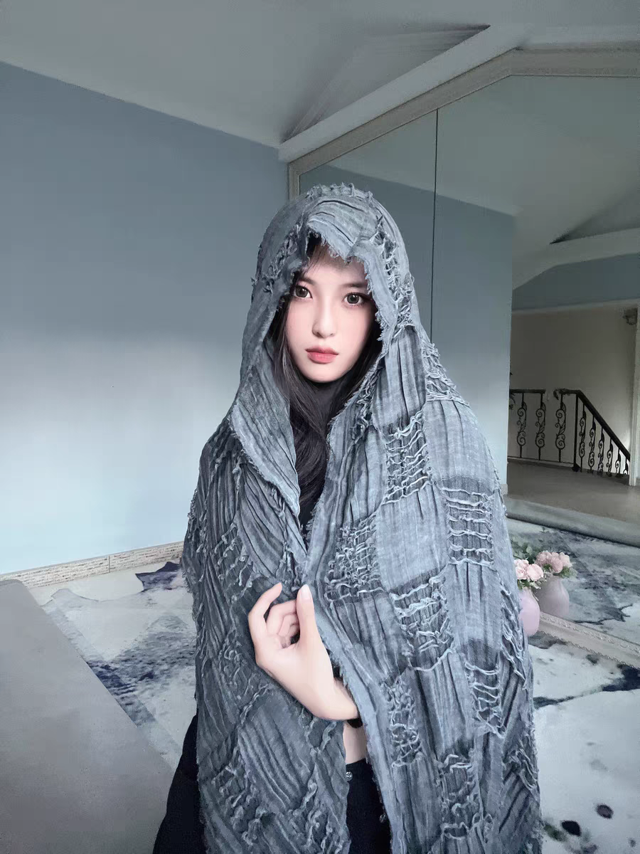 战损版~做旧流苏围巾废墟未来感战士辣妹y2k男女秋冬款乞丐巾围脖