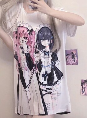 夏季2023新款亚文化宽松短袖T恤学生二次元电竞少女上衣ins潮流