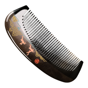 牛角梳木梳天然绿檀木头女士长发专用经络按摩便携彩绘梳子檀木梳