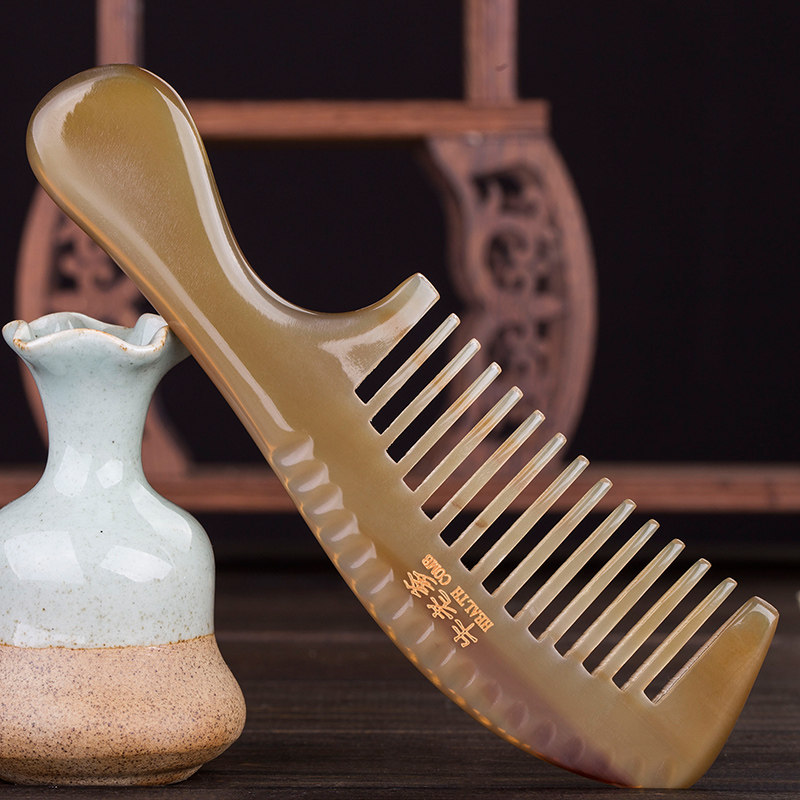 白正品天然牦牛角梳子女士专用长发宽齿高端按摩梳头部经络