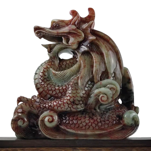 18CM玉石青龙摆件招财吉祥物书房博古架办公室高档古典装饰工艺品