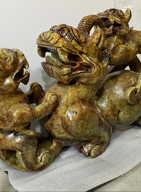 62CM玉石貔貅摆件大号招财办公室店铺开业礼品乔迁装饰品子母皮休